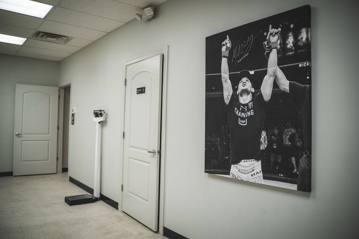 Hallway to the locker rooms and restrooms