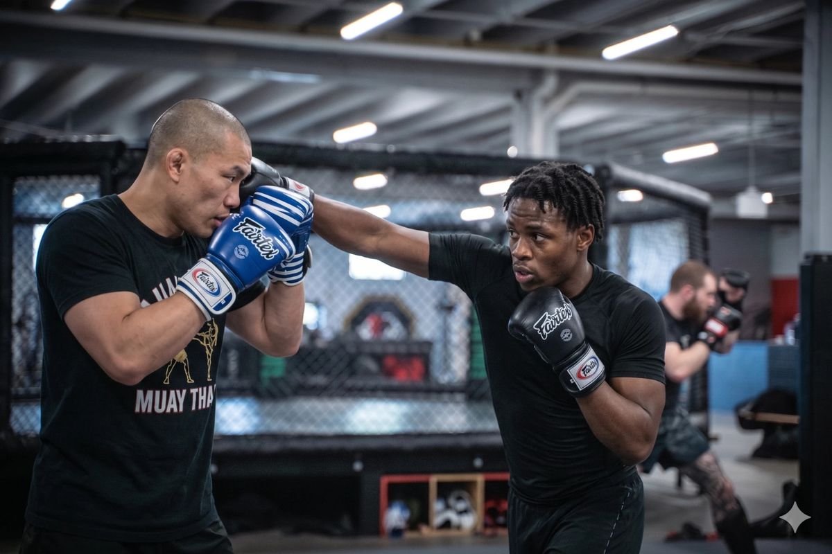Sparring in front of the cage